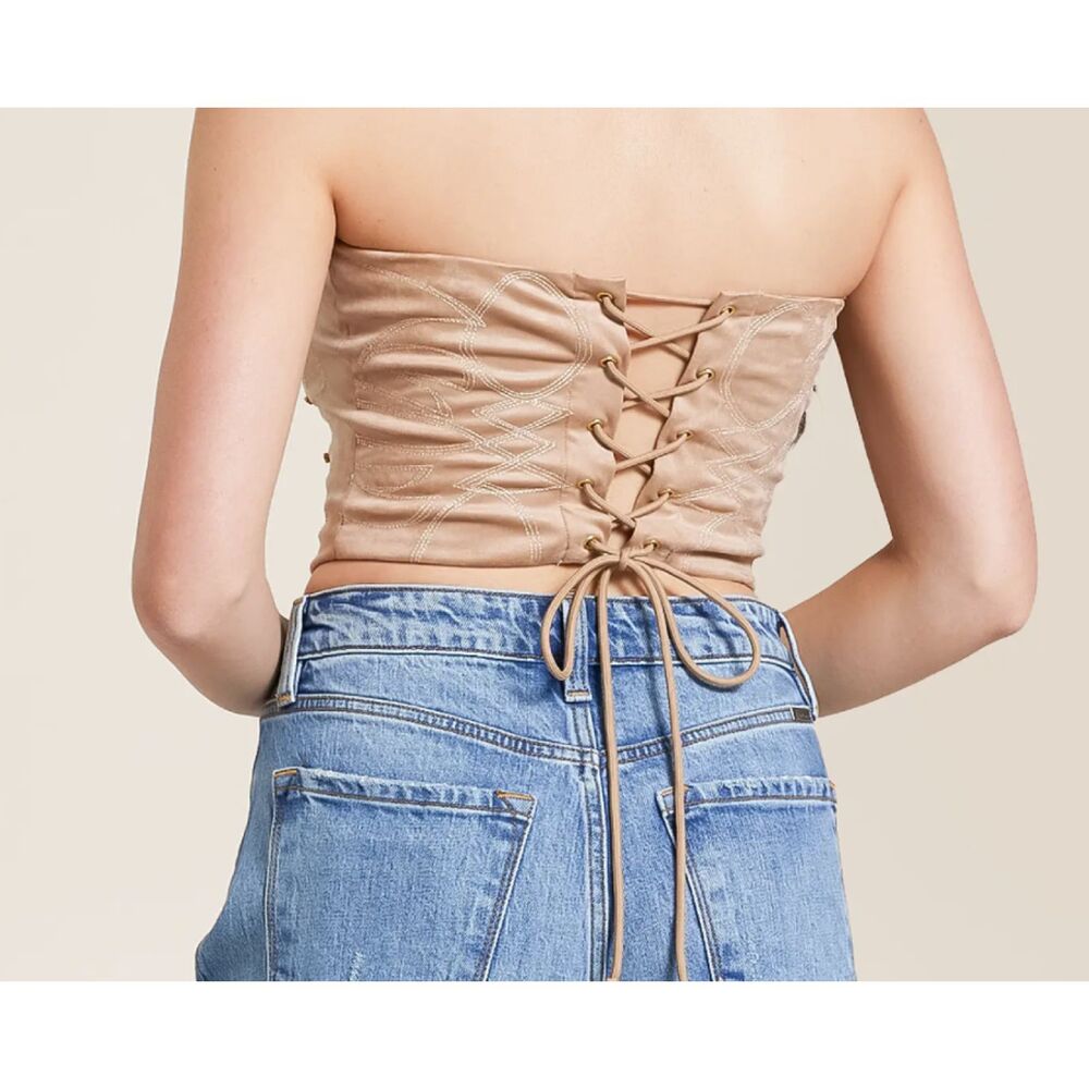 NWT Buckle Blue B Studded Faux Suede Tube Top S Western Brown Sand Lace Up Back - Picture 2 of 11